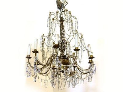 Lampadario in Legno Intagliato e Dorato