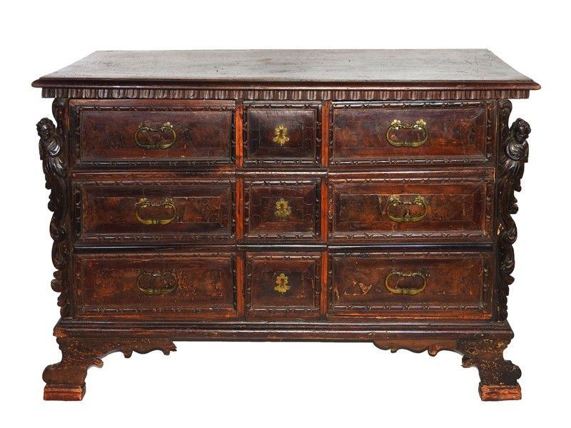 Cassettone a Credenza in Noce e Impiallacciata in Radica