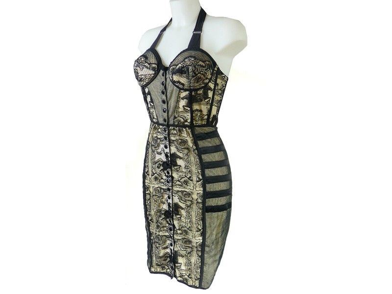Abito Corsetto in Pizzo e Raso Nero Elasticizzato