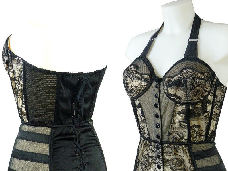 Abito Corsetto in Pizzo e Raso Nero Elasticizzato
