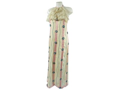 Abito Lungo da Sera in Organza e Raso Color Avorio