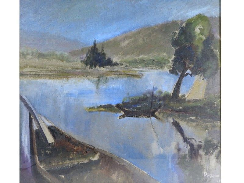 Paesaggi Fluviale con Barche e Pescatori 1955