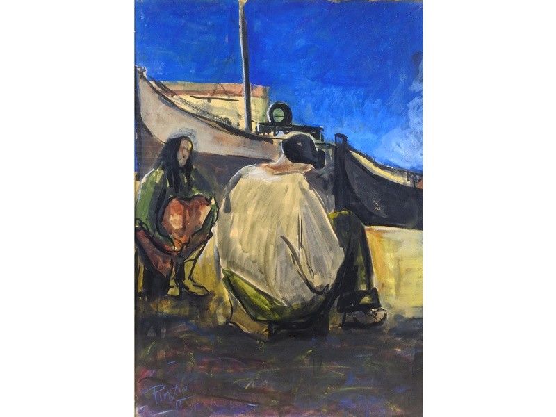 Paesaggi Fluviale con Barche e Pescatori 1955