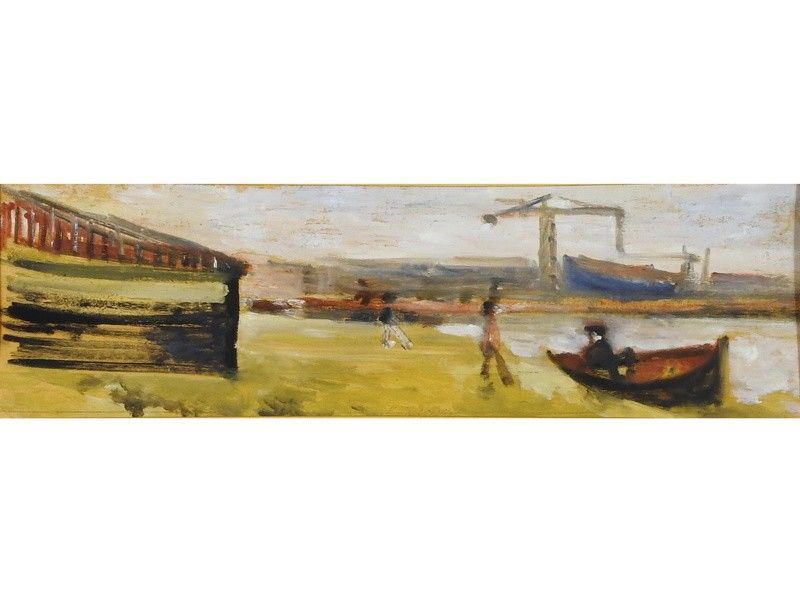 Paesaggio Marino con Barche e Pescatori