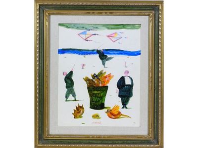 Paesaggio Marino con Personaggi e Pesci