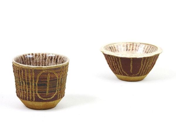 Two Painted and Carved Gres Bowls