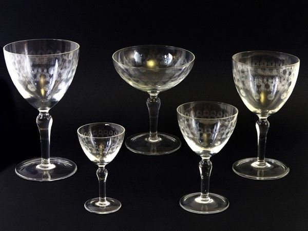 Servito di bicchieri in cristallo pirografato
