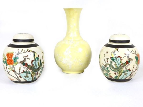 Three Painted Porcelain Vases