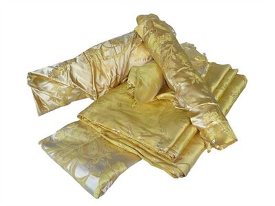 Lotto di Tessuti in Seta Damascata Giallo Oro