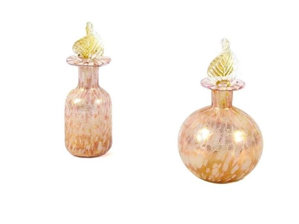 Due flaconcini portaprofumo in vetro soffiato di Murano