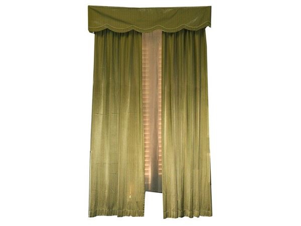 Two Pairs of Green Silk Curtains