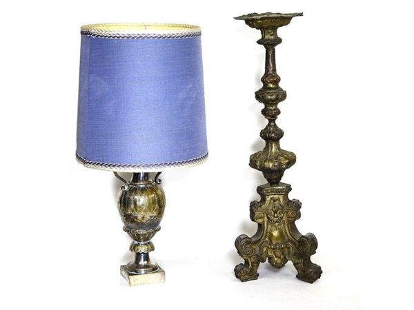 A Silver-plated Table Lamp and a TÃ´le Pricket