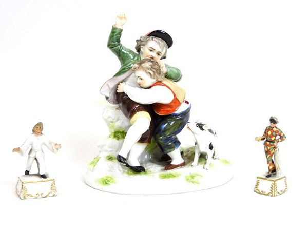 Three Painted Porcelain Figural Groups