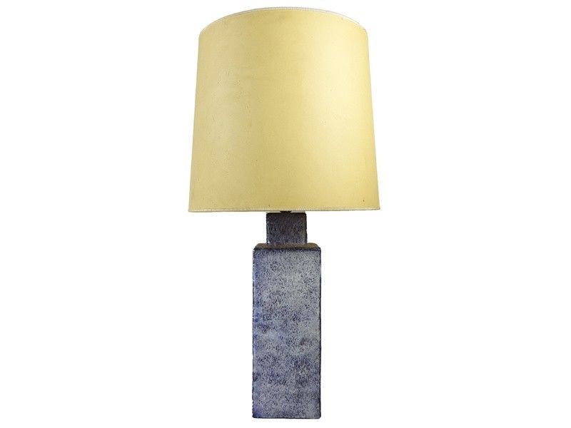 Lume da Tavolo in Terracotta Smaltata nei Toni del Blu e del Bianco