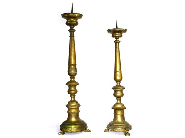 Two Brass Prickets, 19th Century