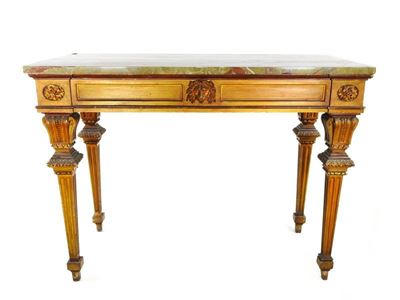 Console in Legno Intagliato e Laccato nei Toni Dell'ocra