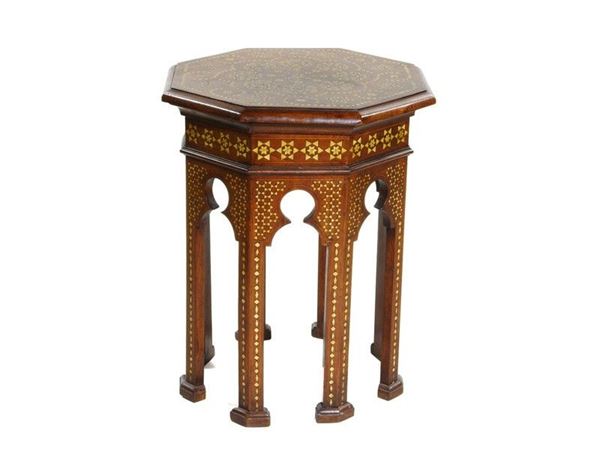 Octagonal Walnut and Ivory Coffee Table