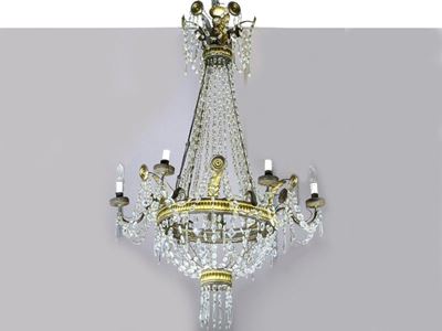 Lampadario a Paniere in Metallo Dorato