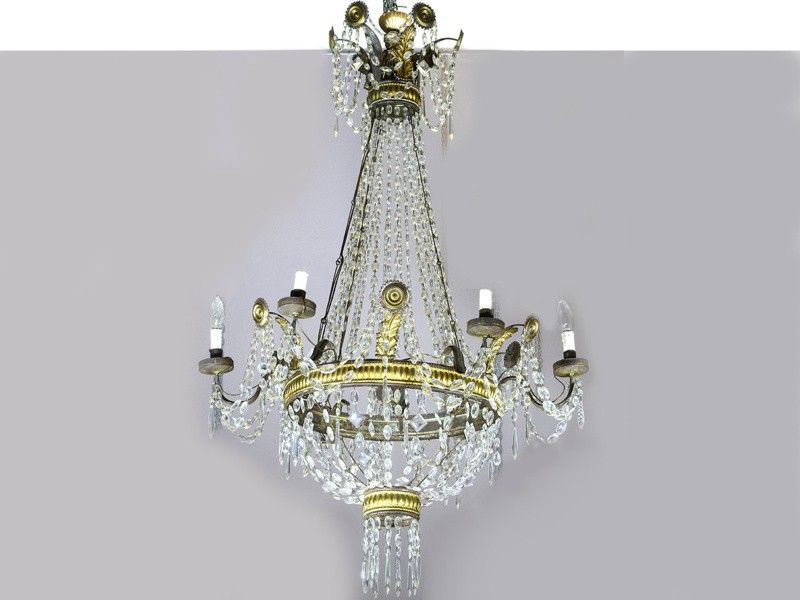 Lampadario a Paniere in Metallo Dorato