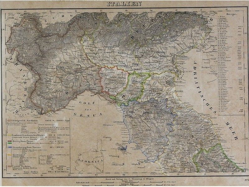 Carta Geografica Dell'italia Centro-settentrionale Metã del XIX Secolo