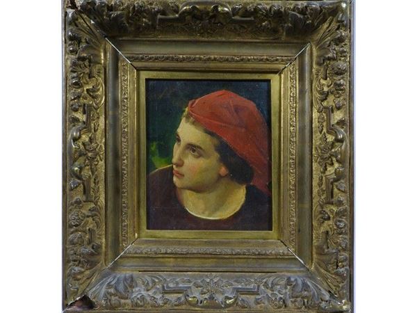 Tuscan School of late 19th Century, Portrait of a Young Man with Red Hat
