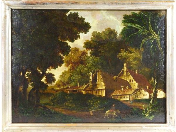 River Landscape and Landscape with Village View and Figures