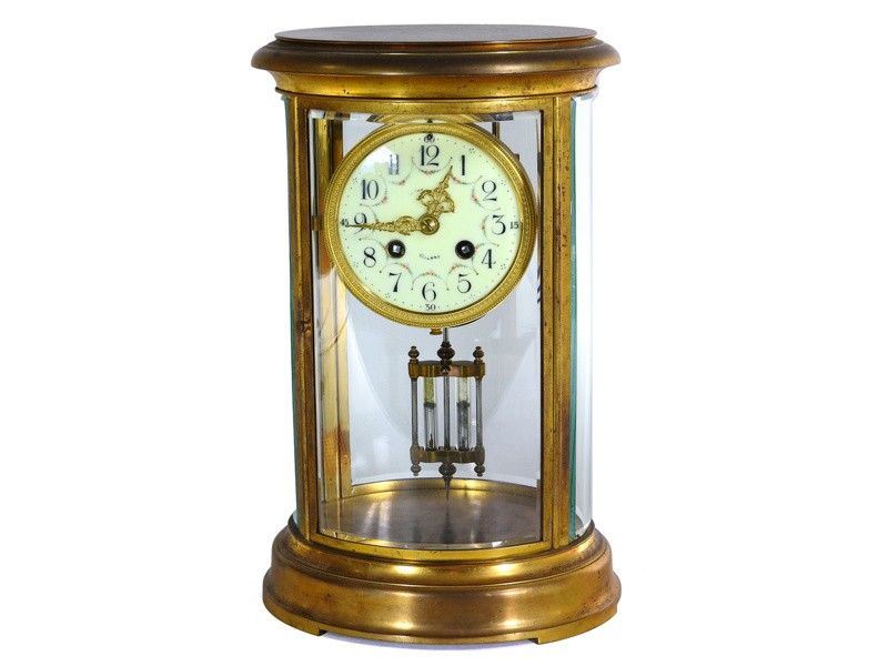 Orologio a Pendolo da Mensola in Metallo Dorato e Cristallo