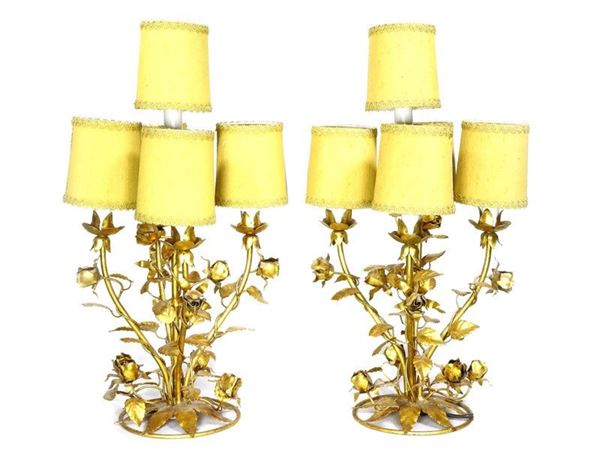 Pair of Gilded Wrought Iron Table Lamps