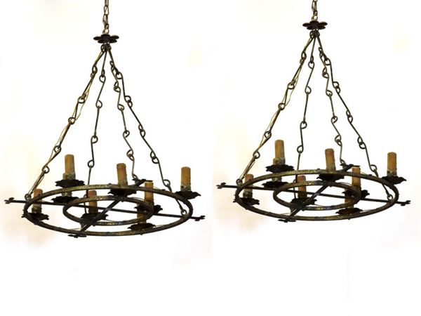 Pair of Gilded Wrought Iron Chandelier