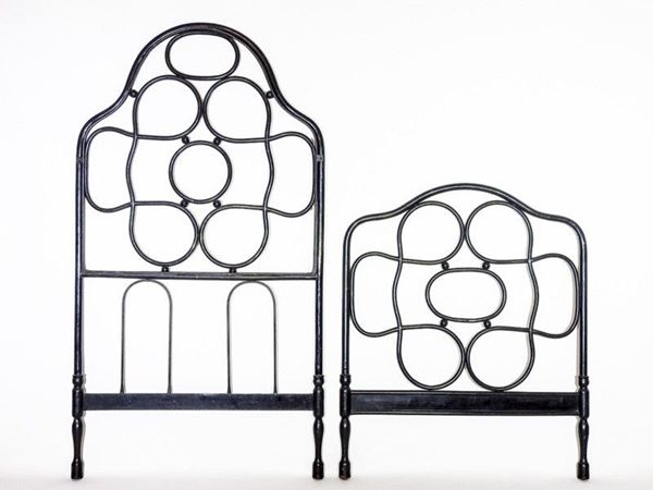 Pair of Black Wrought Iron Single Beds