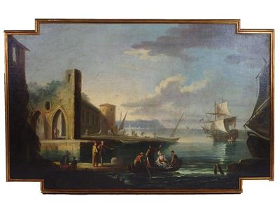 Scorcio di Porto con Personaggi e Barche
