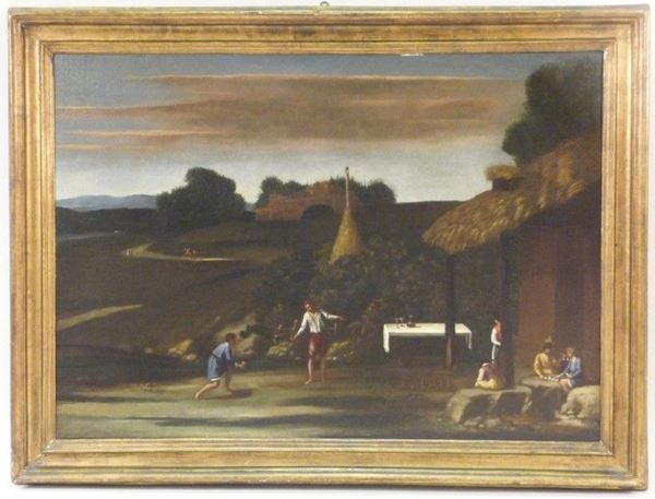 Roman School (Bamboccianti) of 17th Century, Landscape with Players, oil on canvans