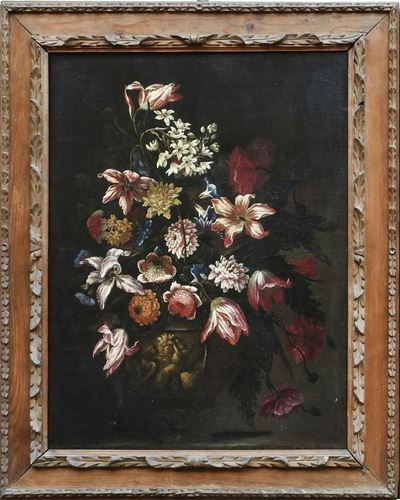 Natura Morta con Tulipani, Narcisi, Iris, Anemoni e Altri Fiori Entro Vaso Istoriato e Natura Mor...