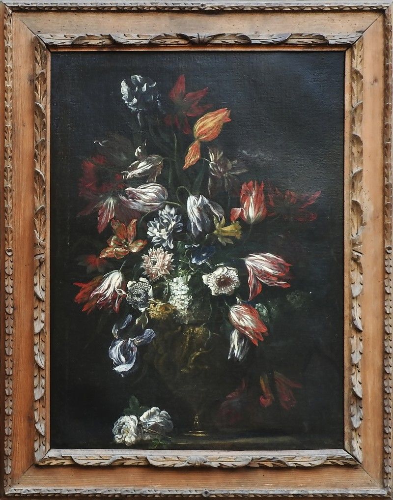 Natura Morta con Tulipani, Narcisi, Iris, Anemoni e Altri Fiori Entro Vaso Istoriato e Natura Mor...