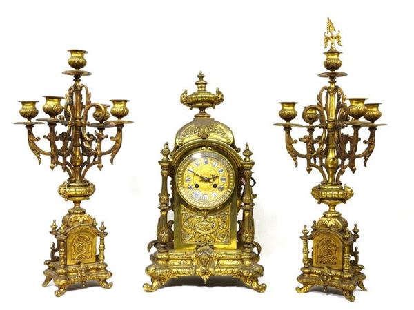 Three Piece Mantel Clock Garniture Set