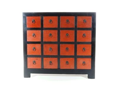 Cassettiera in Legno Laccato Nero e Rosso