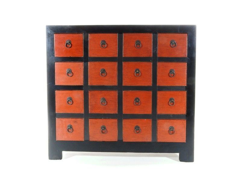Cassettiera in Legno Laccato Nero e Rosso