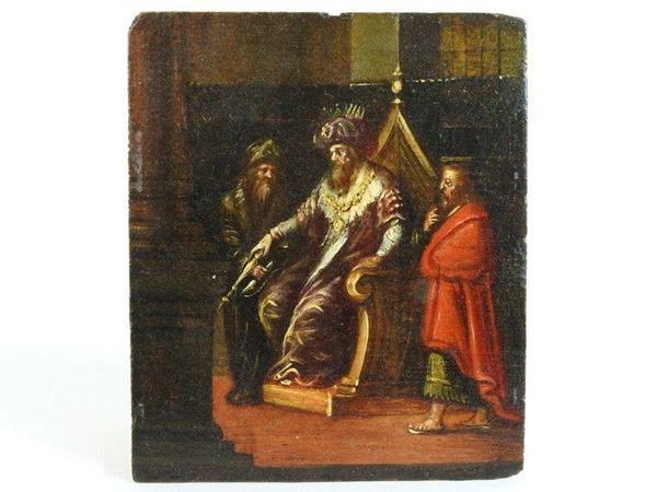 Follower of Frans Francken il Giovane of beginning of 18th Century, Moses and Aaron before Pharaoh