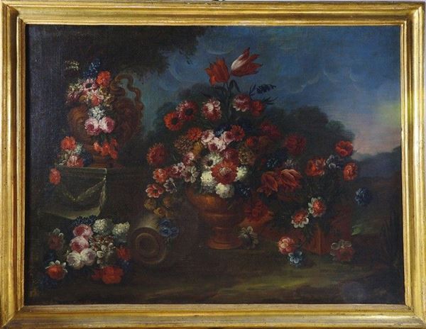 Neapolitan School of late 19th Century, Still Lifes of Flowers