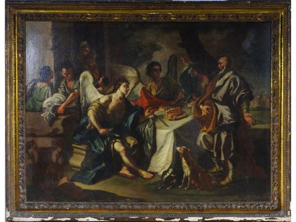 Atelier of Francesco Solimena of 18th Century, The Three Angels appearing to Abraham By The Oak of Mamre