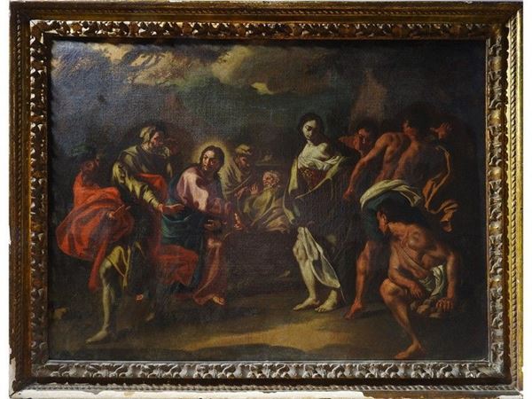 Atelier of Francesco Solimena of 18th Century, Christ with the Woman Taken in Adultery
