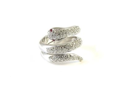 Anello in Oro Bianco, Diamanti e Rubini