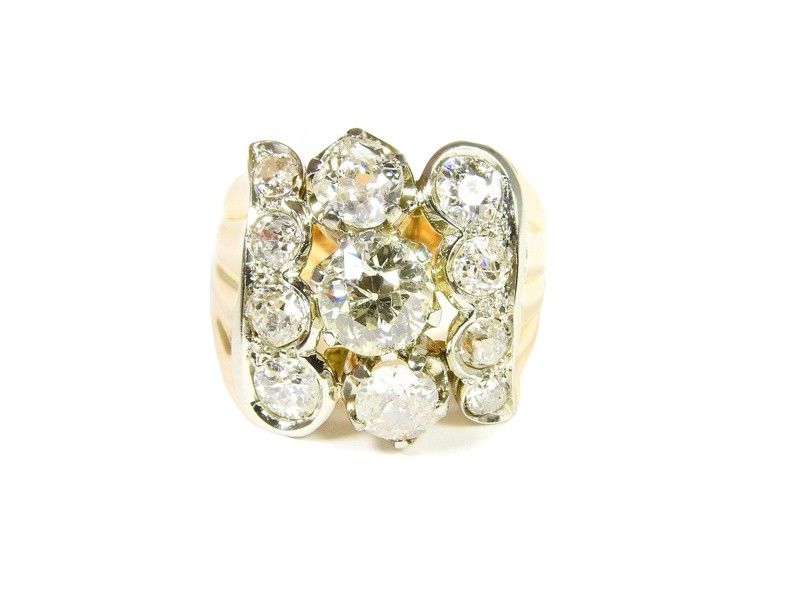 Anello in Oro Giallo, Oro Bianco e Diamanti