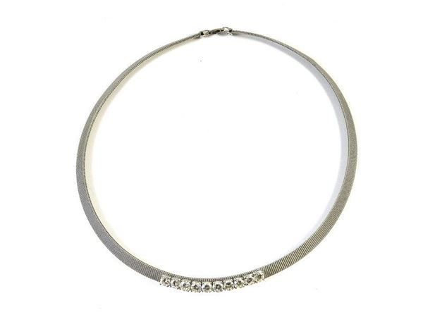 White gold woven necklace with diamonds