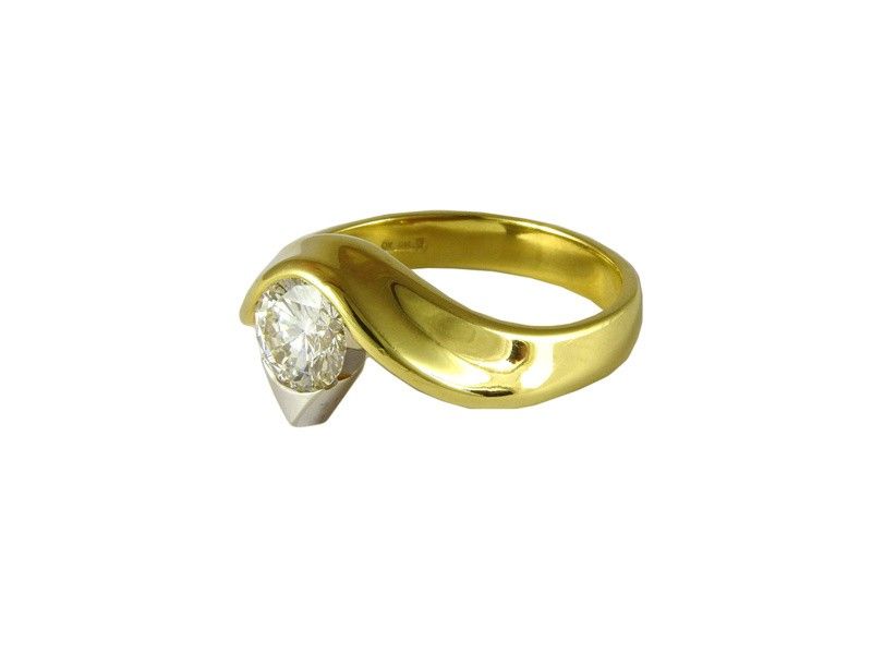 Anello Solitario in Oro Giallo, Oro Bianco e Diamante