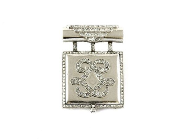 White gold and diamonds brooch-watch