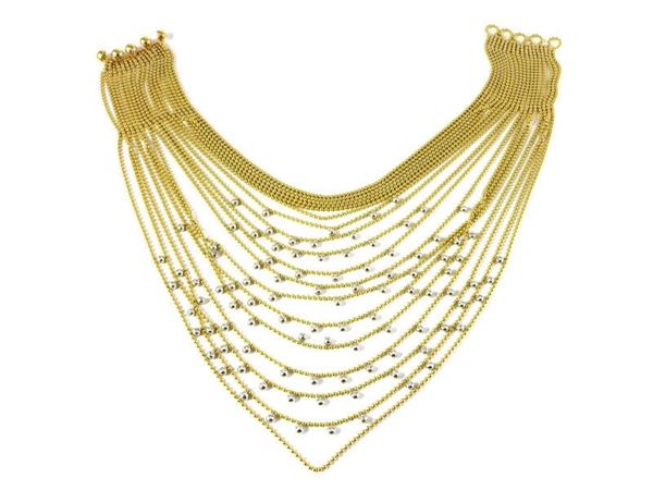 Yellow and white gold manifold strands necklace with diamonds