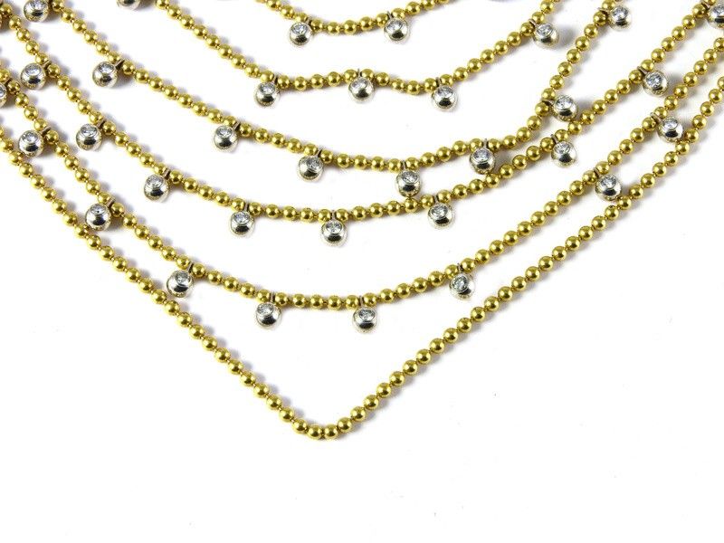 Collier a Fili Multipli in Oro Giallo, Oro Bianco e Diamanti