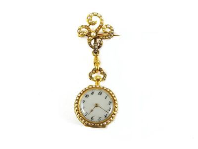Orologio-spilla in Oro Giallo e Piccole Perle