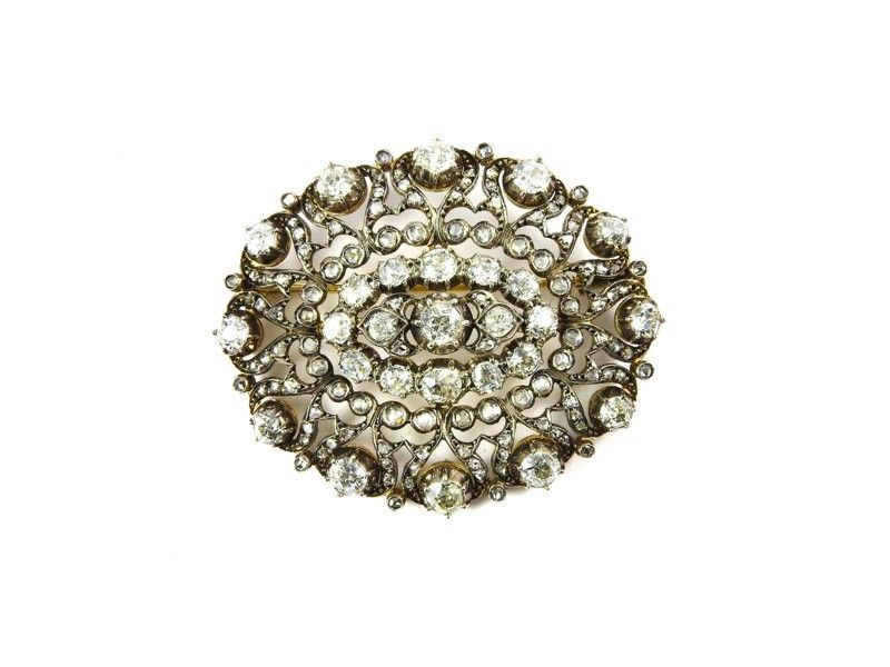 Spilla D'epoca in Oro Giallo, Argento e Diamanti